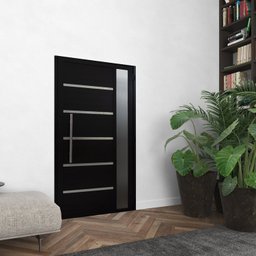Porta de Alumínio Lambril Solara Preta com Visor e Puxador 100 X 210 - 2
