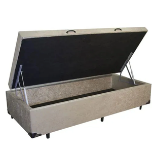 Cama box baú solteiro suede bege -pistão A gás