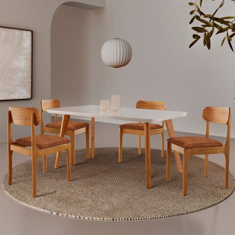 Conjunto Sala de Jantar Mesa Malta 120cm Tampo Laqueado com Vidro e 4 Cadeiras Star