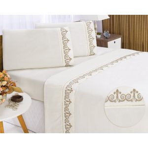 Jogo Lençol Casal Queen 400 Fiosatenas Palha com Caki 4pçs