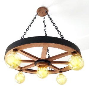 Luminária Roda de Carroça 5 Bocal 65 Cm - Kit 4 Peças