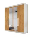 Ver imagem 3 de Guarda Roupa Solteiro com Espelho 4 Portas 3 Gavetas Nantes Off White/Peroba