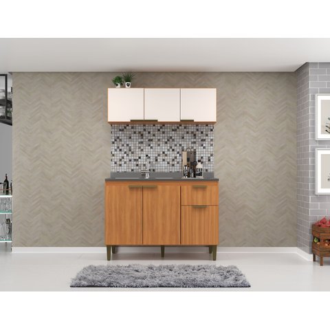Cozinha Iara Modulada 2 Peças 6 Portas 1 Gaveta Marrom/Freijó/Off White
