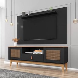 Rack com Painel de Tv 50 Polegadas Esmeralda Preto Cedro Casa D - 1