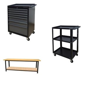 Conjunto 2 Carros Profissional 7 Gavetas 1 Bancada Profissional de 200cm para Ferramentas Presto