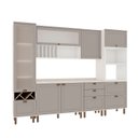 Ver imagem 2 de Cozinha Completa Modulada 6 Peças 1 Cristaleira 2 Armários Aéreos 1 Paneleiro 2 Balcões com Tampos Impermeáve Cinza/Branco/Fendi