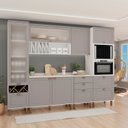 Ver imagem 1 de Cozinha Completa Modulada 6 Peças 1 Cristaleira 2 Armários Aéreos 1 Paneleiro 2 Balcões com Tampos Impermeáve Cinza/Branco/Fendi