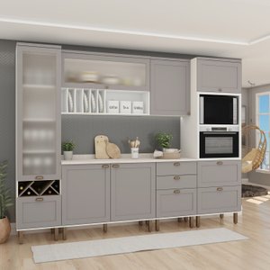 Cozinha Completa 6 Peças 1 Cristaleira 2 Armários Aéreos 1 Paneleiro 2 Balcões com Tampos Impermeáve