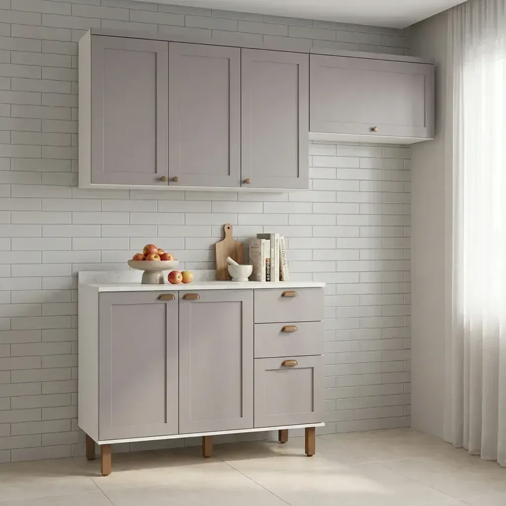 Ver imagem 1 de Cozinha Compacta 3 Peças 100% MDF 2 Armários Aéreos e Balcão com Tampo Iluminata Branco/Fendi