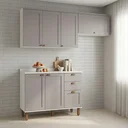 Ver imagem 1 de Cozinha Compacta Modulada 3 Peças 100% MDF 2 Armários Aéreos e Balcão com Tampo Iluminata Branco/Fendi Cinza