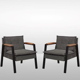 Kit 2 Poltrona Fortaleza Veludo Cinza Base em Metal Preto - 9