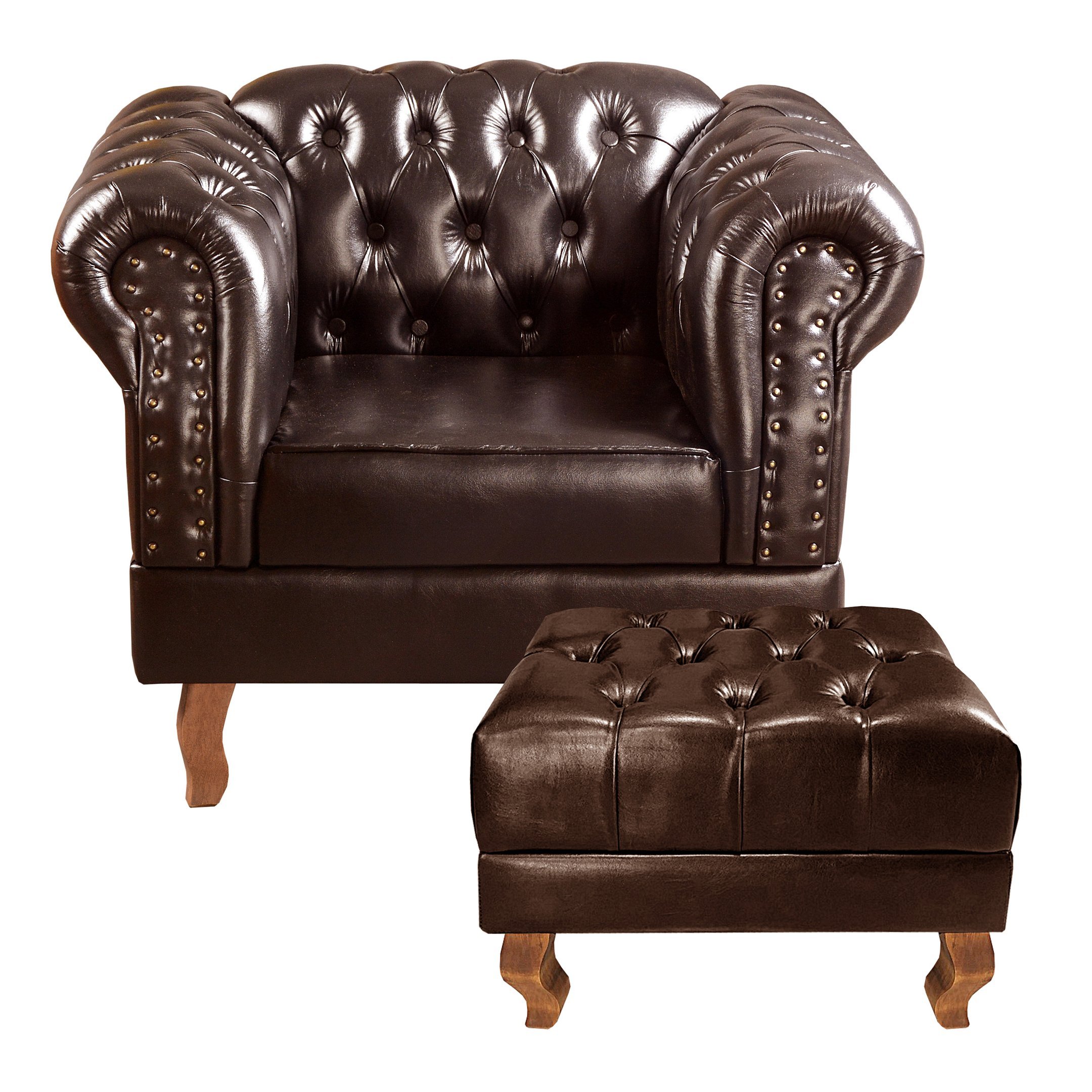 Poltrona com Puff Decorativo Chesterfield Capitonê Dom Pedro