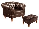 Ver imagem 2 de Poltrona com Puff Decorativo Chesterfield Capitonê Dom Pedro Marrom Café