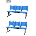 Ver imagem 1 de Kit com 2 Cadeiras Longarina Plástica 03 Lugares Cor Azul Mastcmol