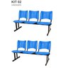 Kit com 2 Cadeiras Longarina Plástica 03 Lugares Cor Azul Mastcmol - 1