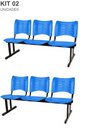 Ver imagem 1 de Kit com 2 Cadeiras Longarina Plástica 03 Lugares Cor Azul Mastcmol