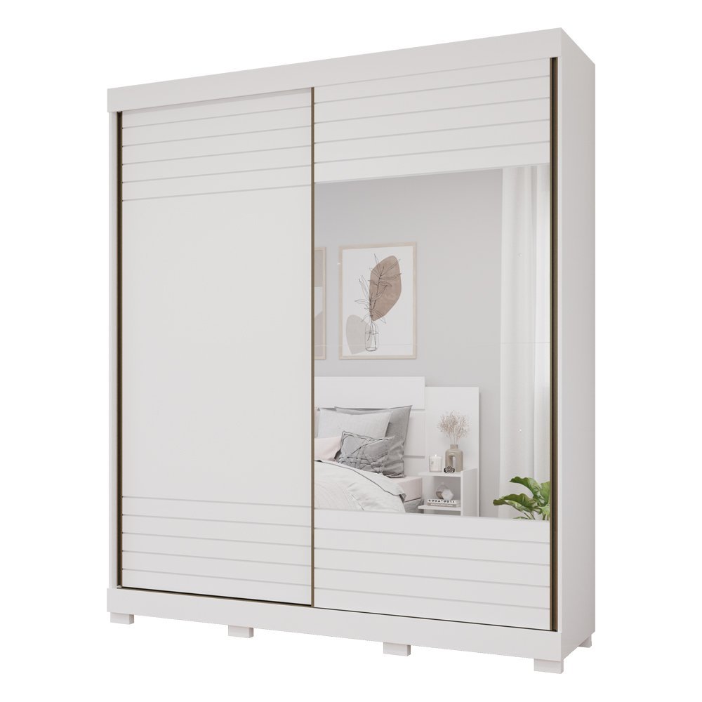 Guarda Roupa 2 Portas com Espelho Luana Branco 202cm Panan 202,2cm