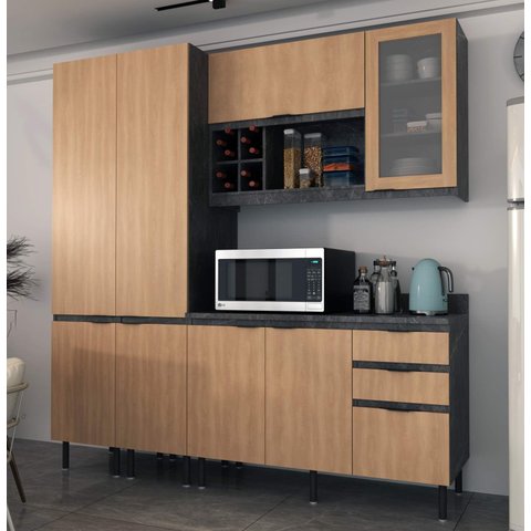Armário de Cozinha Completa Modulada Reta 8 Peças 180cm Cz1201 Margarida Tecnomóbili