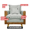 Ver imagem 5 de Kit 2 Poltronas Sofá Reclinável Londres com Puff Banqueta Almofadado Corino e Linho Cinza - Arkell