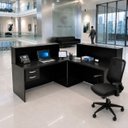 Ver imagem 1 de Balcão de Atendimento em L com Gaveta 120x60cm para Loja e Recepção + Cadeira Ergonômica Netflex