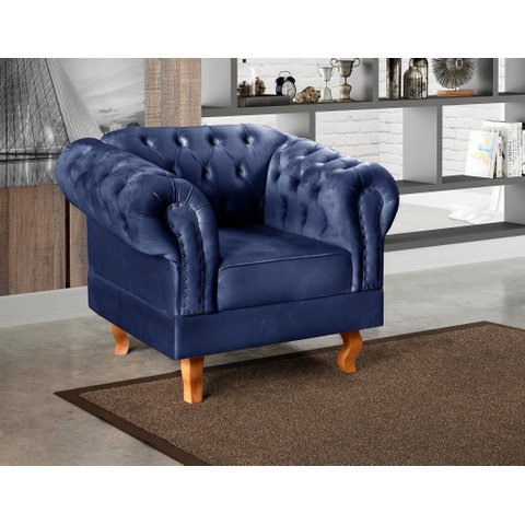 Poltrona Dom Pedro Chesterfield Retrô Decorativa Azul Marinho