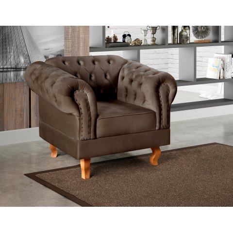 Poltrona Dom Pedro Chesterfield Retrô Decorativa Marrom