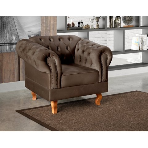Poltrona Dom Pedro Chesterfield Retrô Decorativa Marrom