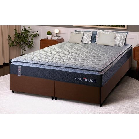 Conjunto Cama Box Queen Dakota Preto 158x198x57 Espuma D33