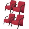 Kit 4 Poltronas Decorativas Vênus Braço Madeira 1lugar Dsalla Suede Vermelho - 1