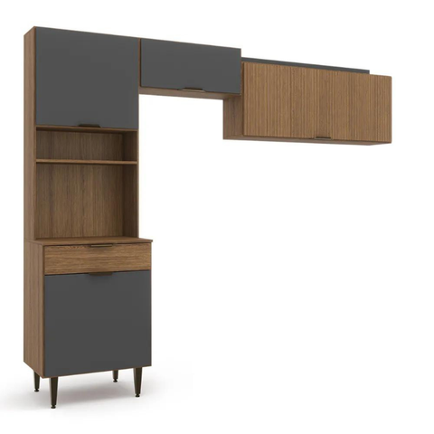 Cozinha Compacta Modulada 4 Portas 1 Gaveta Vittoria Marrom/Ipê Wood/Grafite