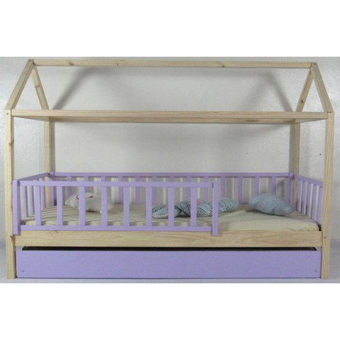 Bicama Infantil Solteiro Casinha Colorida Madeira Maciça Pinus Grade Vertical