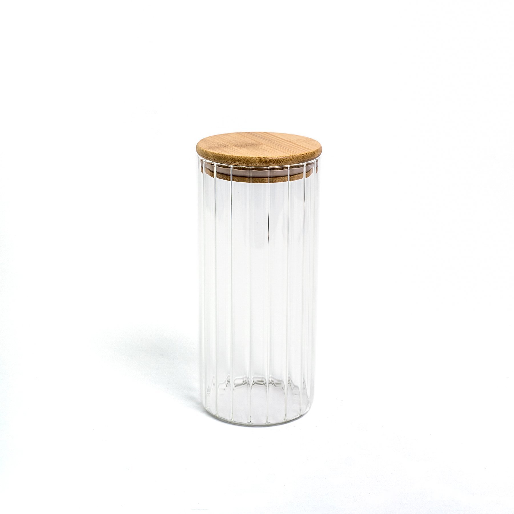 Pote 1100ml de vidro canelado com tampa de bambu de mantimento - Oikos - 1