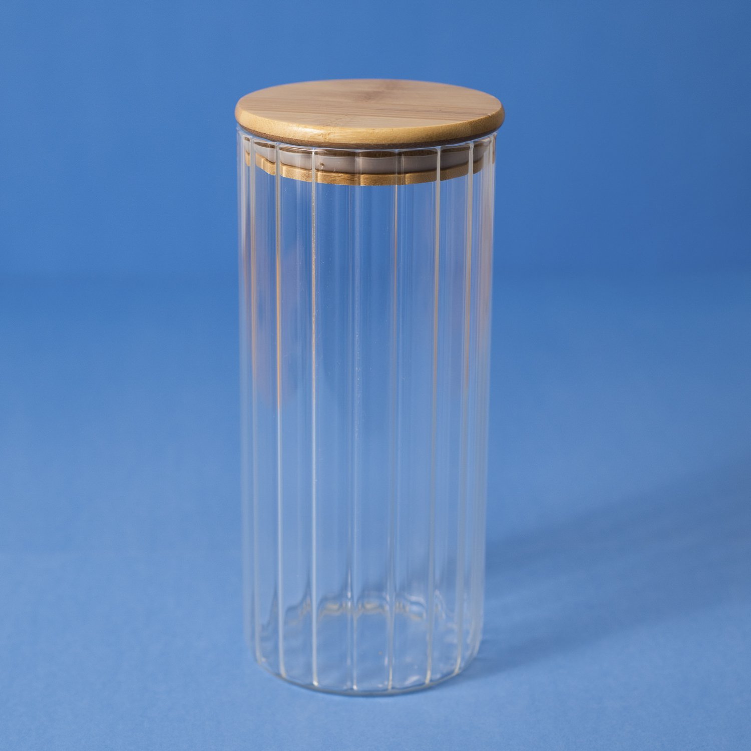 Pote 1100ml de vidro canelado com tampa de bambu de mantimento - Oikos - 2