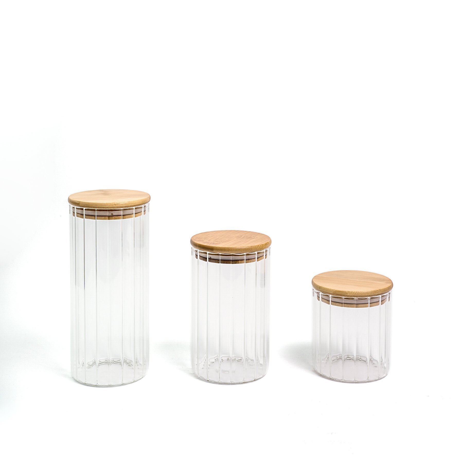Pote 1100ml de vidro canelado com tampa de bambu de mantimento - Oikos - 7