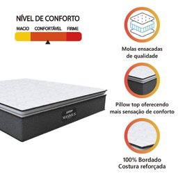 Colchão Casal King Gazin Molas Ensacadas Pillow Top Maximus 193x203x28cm Cinza - Branco Cinza-bran - 2
