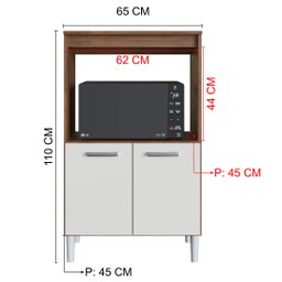 Balcão 65cm Armário Multiuso Para 2 Fornos Marrom Off White - 2