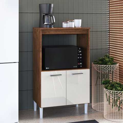 Balcão 65cm Armário Multiuso Para 2 Fornos Marrom Off White