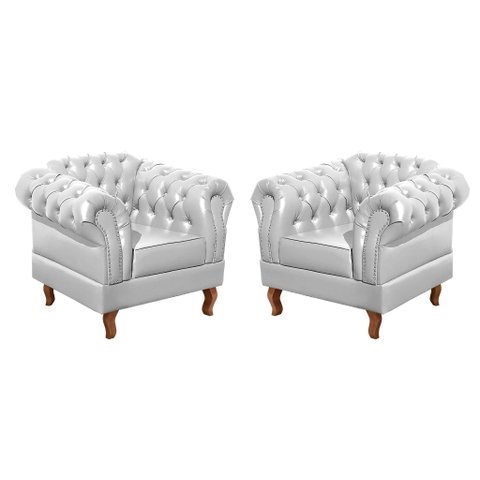 Conjunto 2 Poltronas Chesterfield Dom Pedro Decoração Sala Recepção Retrô Branco