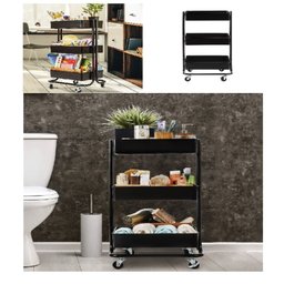 Carrinho Multiuso Organizador 3 Prateleiras em Aco Preto Quarto Sala Brinquedos Salao Manicure Varan - 2