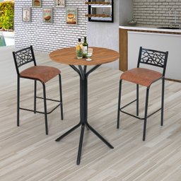 Conjunto Bistrô Dani 2 Banquetas e Mesa Tampo Bp Redondo - 1