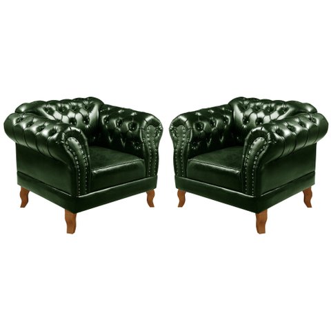 Conjunto 2 Poltronas Chesterfield Dom Pedro Decoração Sala Recepção Retrô Verde