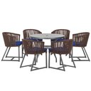 Ver imagem 1 de Mesa com 6 Cadeiras de Jantar Roma 120cm e Noronha em Alumínio Preto Corda Náutica Estofado 10 Trama