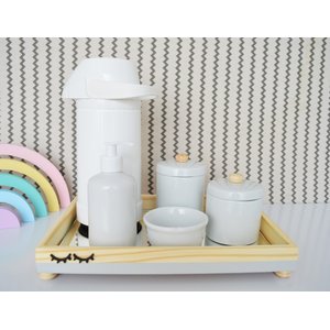 Kit Higiene Baby Pinus com Térmica Montessori - Faixa Cinza