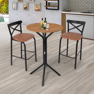 Conjunto Bistrô Tampo 0,65m Redondo com 2 Banquetas Tubo Paris