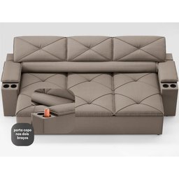 Sofá com Porta Copos Retrátil e Reclinável Pop 2,05m Velosuede Capuccino - Netsofas - 4