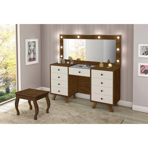 Penteadeira Camarim com Espelho e Banqueta Mila Malbec / Off White