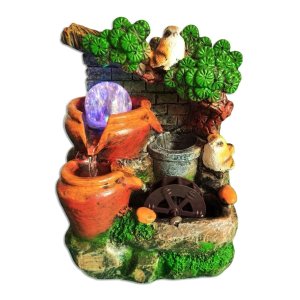 Fonte de Água Decorativa Led Cascata Paisagem Relaxante 22054 Passaro e Jarro