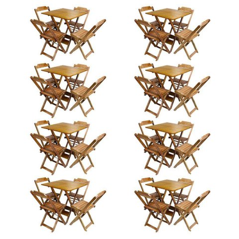 Kit 8 Jogos De Mesa Com 4 Cadeiras De Madeira Dobravel 70X70 - Mel - Amarelo