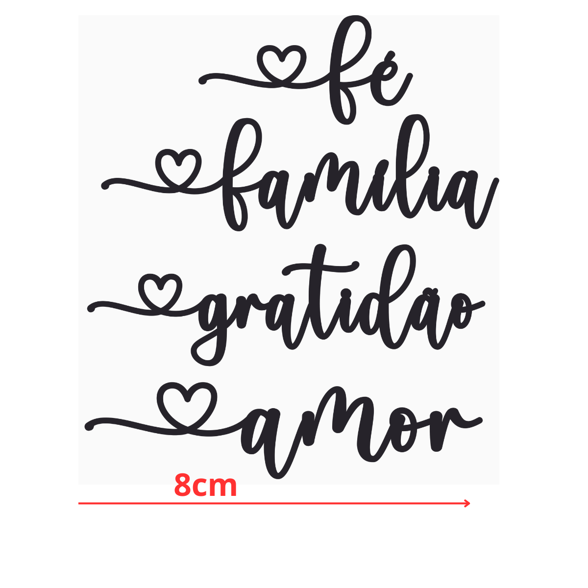 15 kits Aplique Escrita 8cm - MDF - Preto - Amor, Familia, Fé e Gratidão