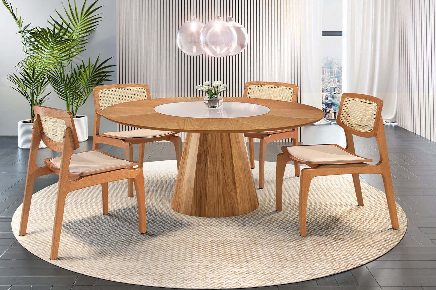 Conjunto Sala De Jantar Mesa Allure 1,30m Com 04 Cadeiras Pérola Rafana Móveis Allure/Pérola - 1